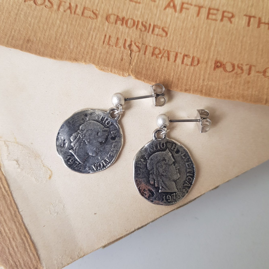 Vintage coin antique drop earrings 2color minimali