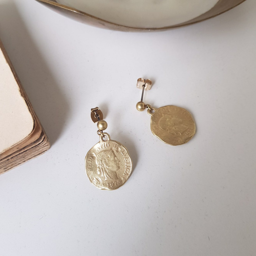 Vintage coin antique drop earrings 2color minimali