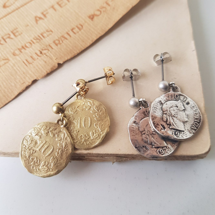 Vintage coin antique drop earrings 2color minimali