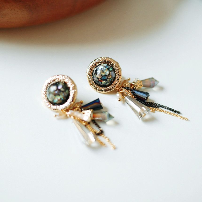 Bronze Mother-of-Pearl Ball Beads Earrings Vivid U