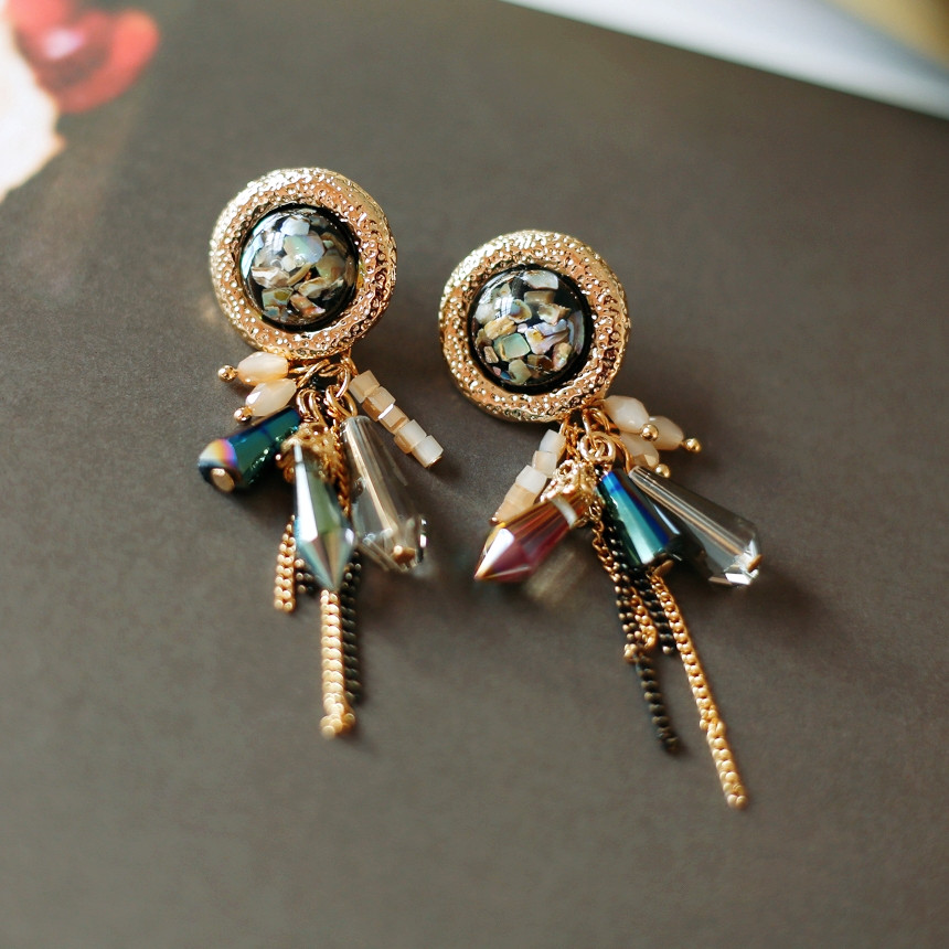 Bronze Mother-of-Pearl Ball Beads Earrings Vivid U