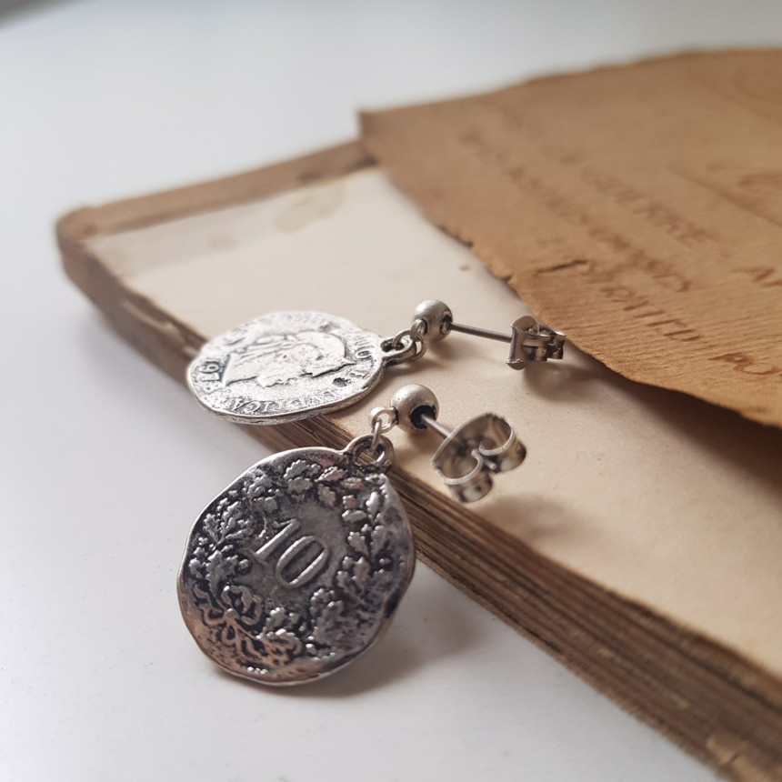 Vintage coin antique drop earrings 2color minimali