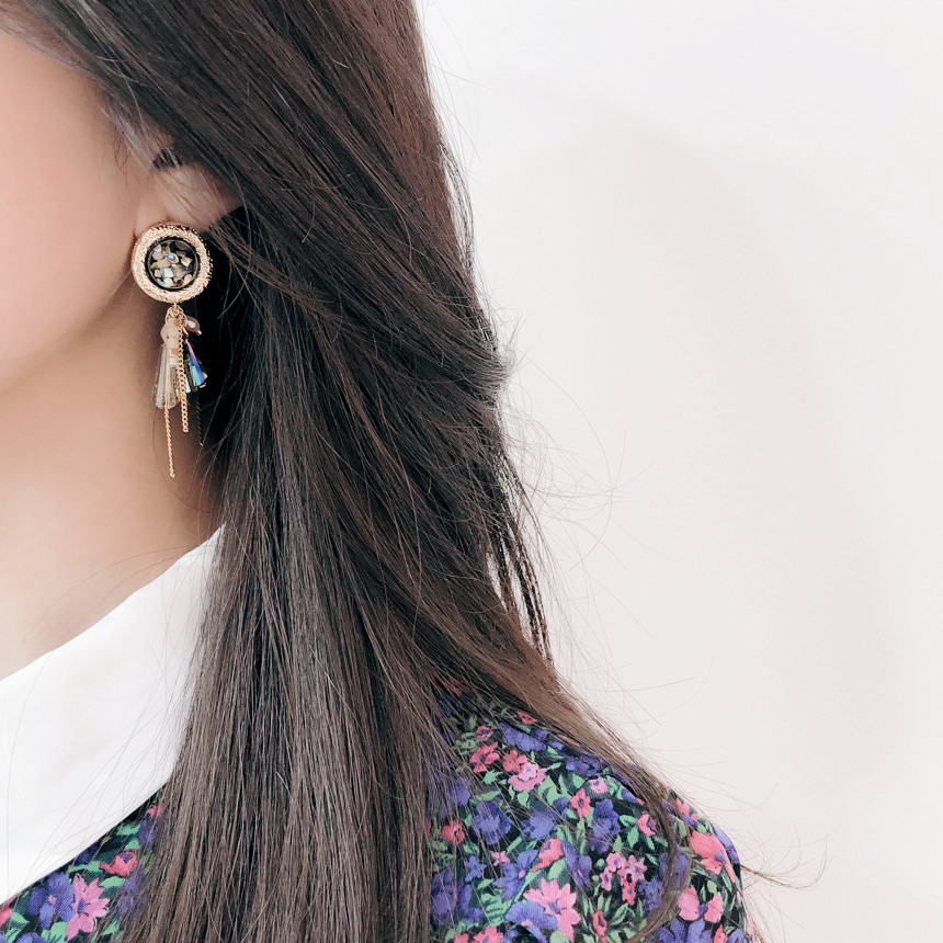 Bronze Mother-of-Pearl Ball Beads Earrings Vivid U