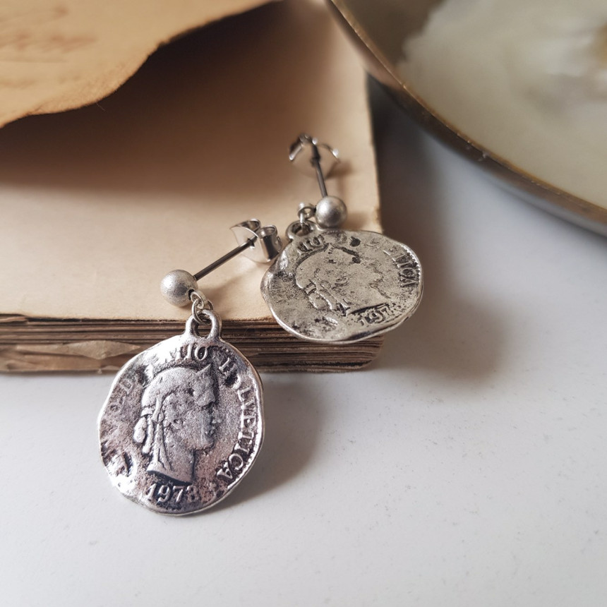Vintage coin antique drop earrings 2color minimali