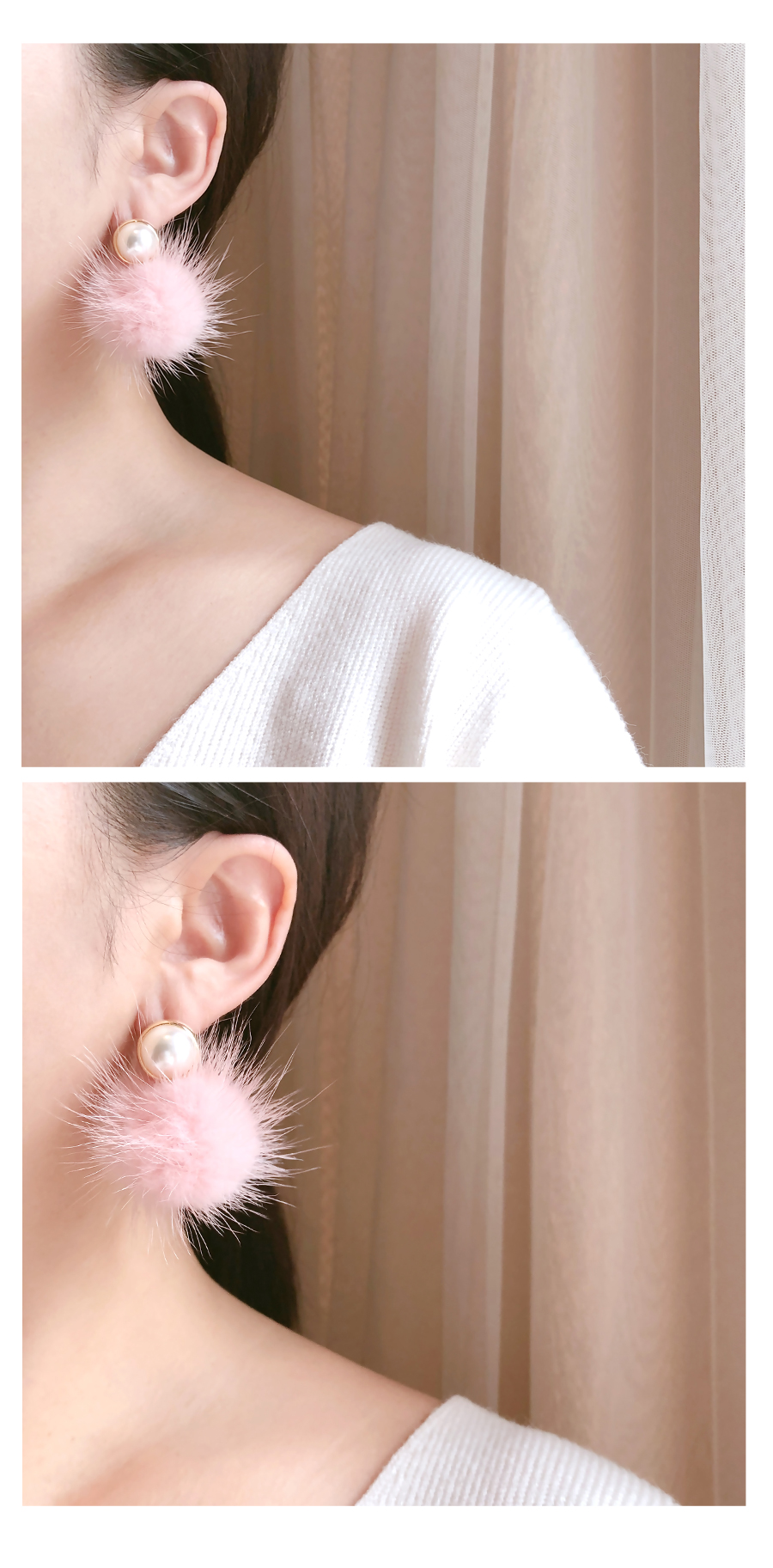 Pearl Mink Foam Earring 3color Winter Drop Women&#