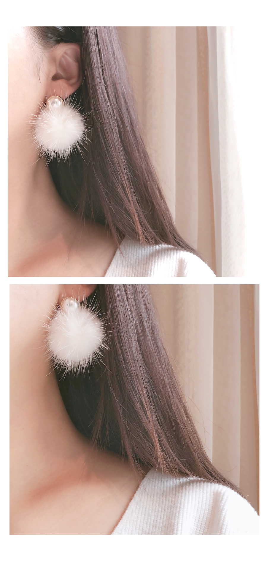 Pearl Mink Foam Earring 3color Winter Drop Women&#