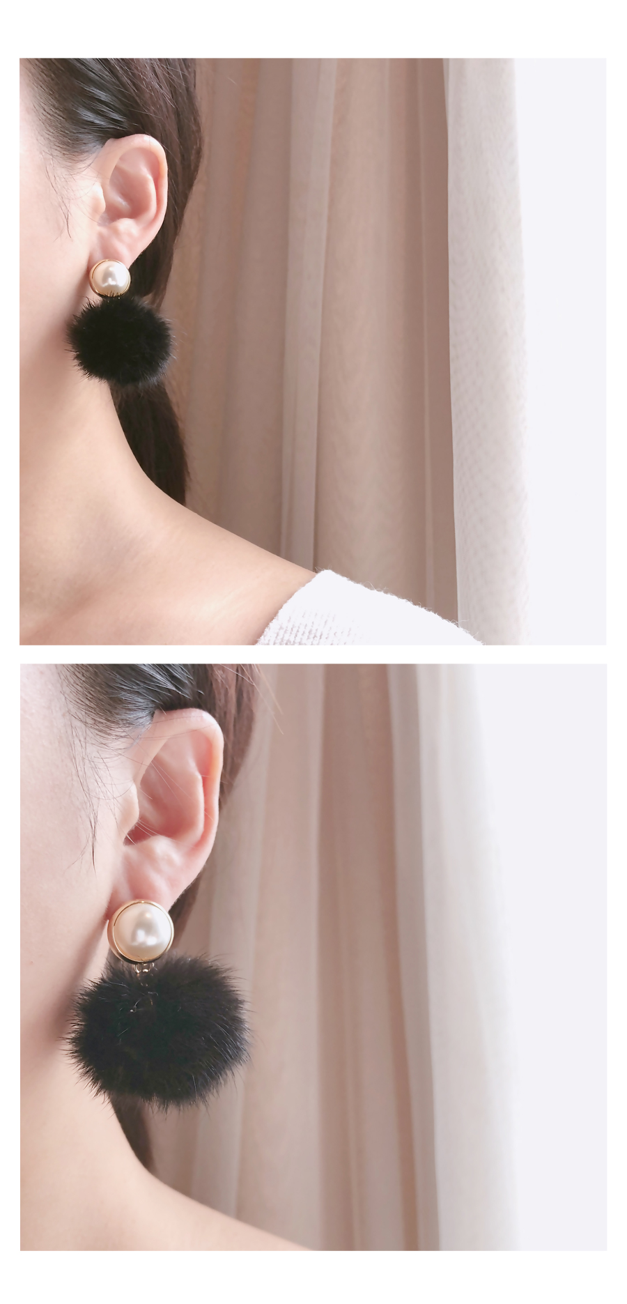 Pearl Mink Foam Earring 3color Winter Drop Women&#