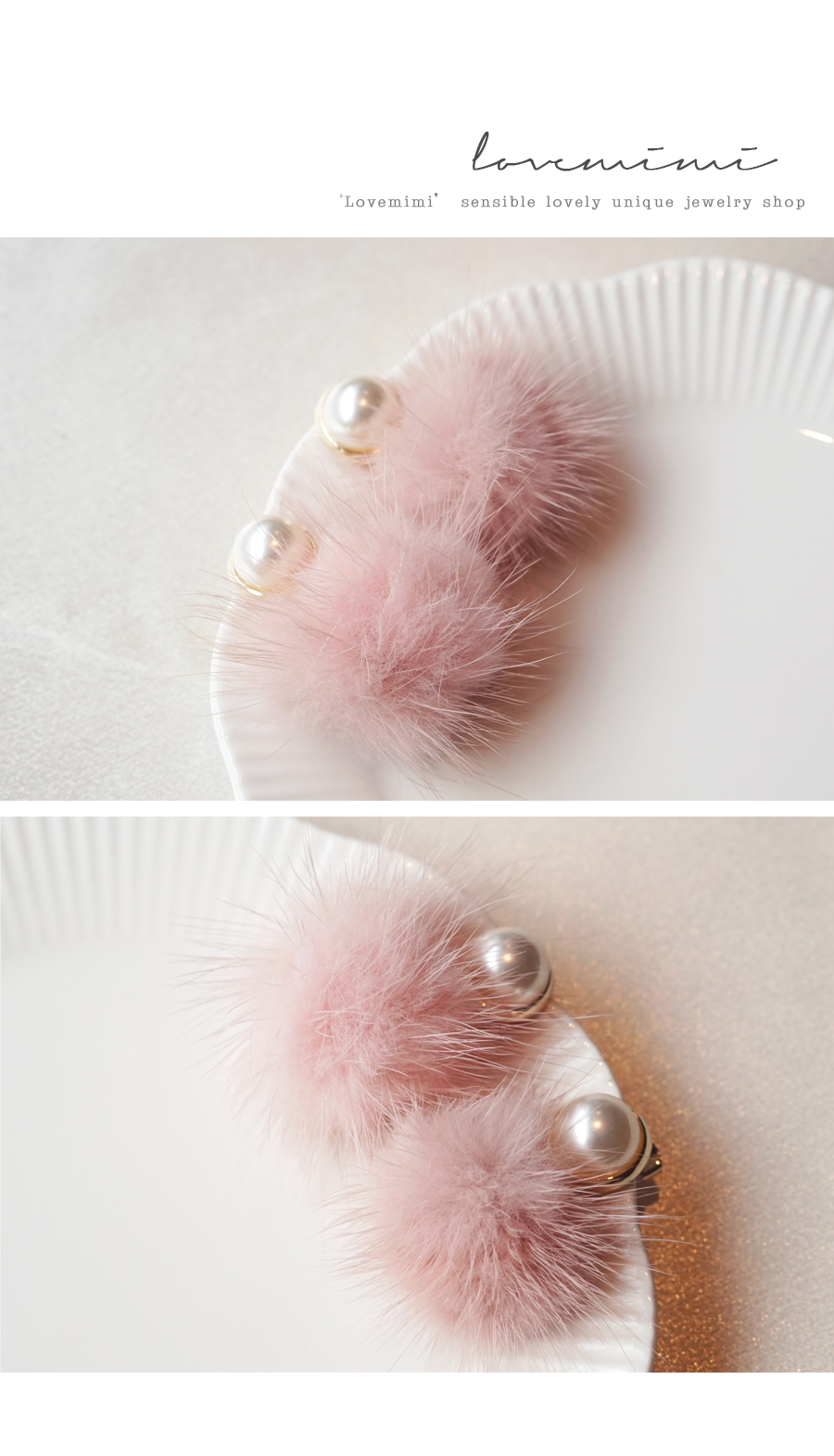 Pearl Mink Foam Earring 3color Winter Drop Women&#