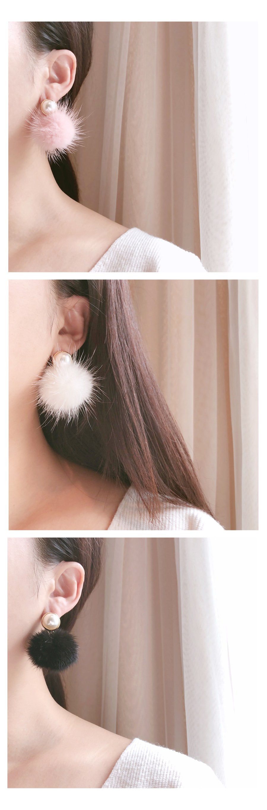 Pearl Mink Foam Earring 3color Winter Drop Women&#