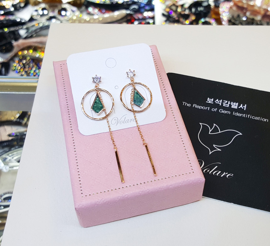 Volare Green Dia Circle Drop Earrings SPE313 Uniqu
