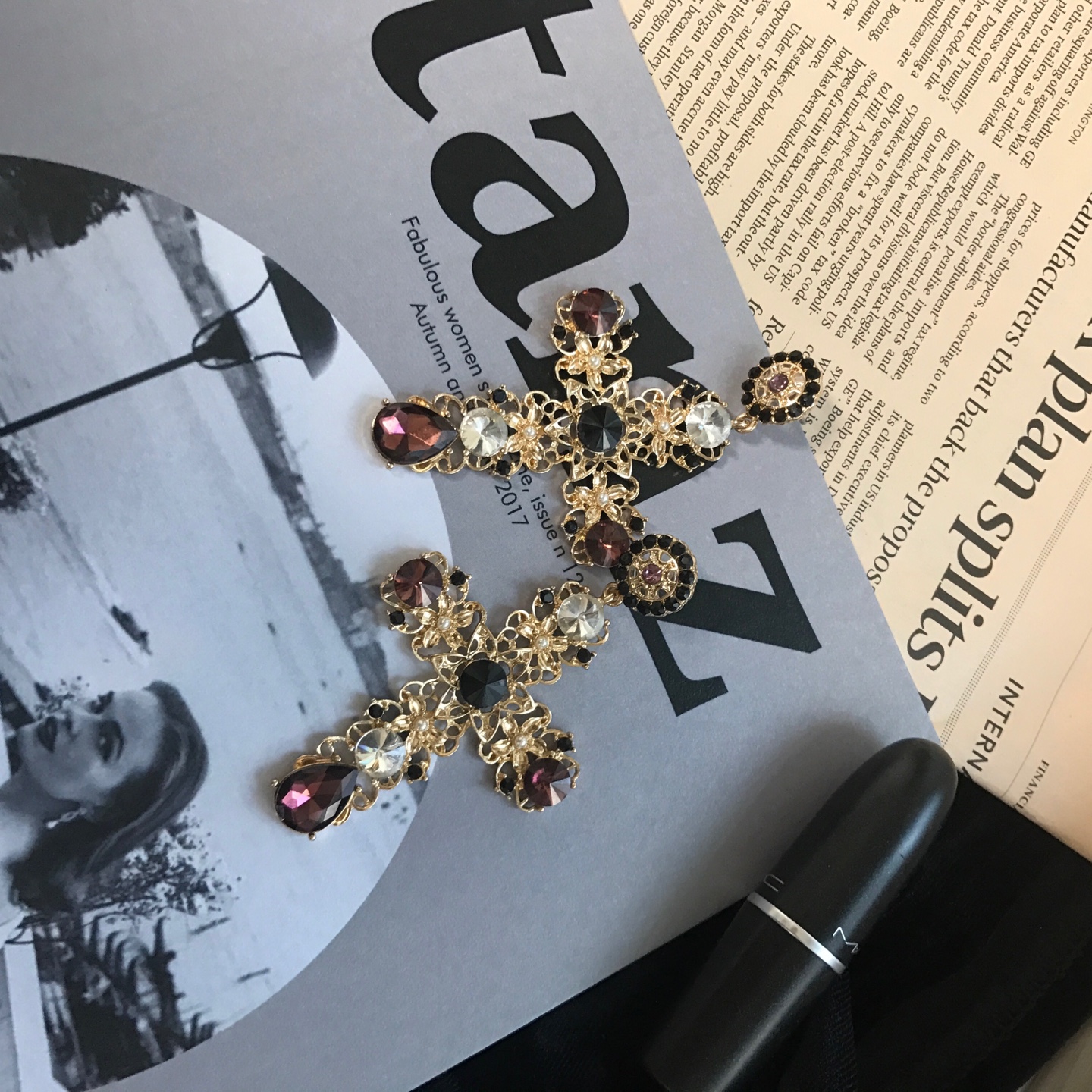 Baroque Bold Cross Earrings 4color Antique Jenny C