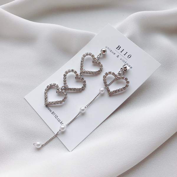 Lovely Goodbye Heart Drop Earrings 2color Pearl Un