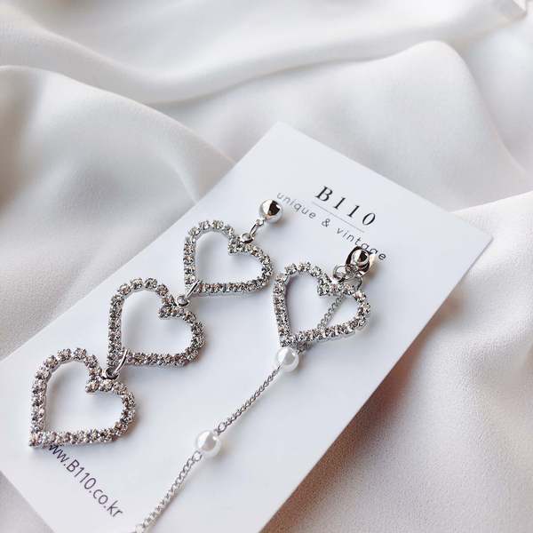 Lovely Goodbye Heart Drop Earrings 2color Pearl Un