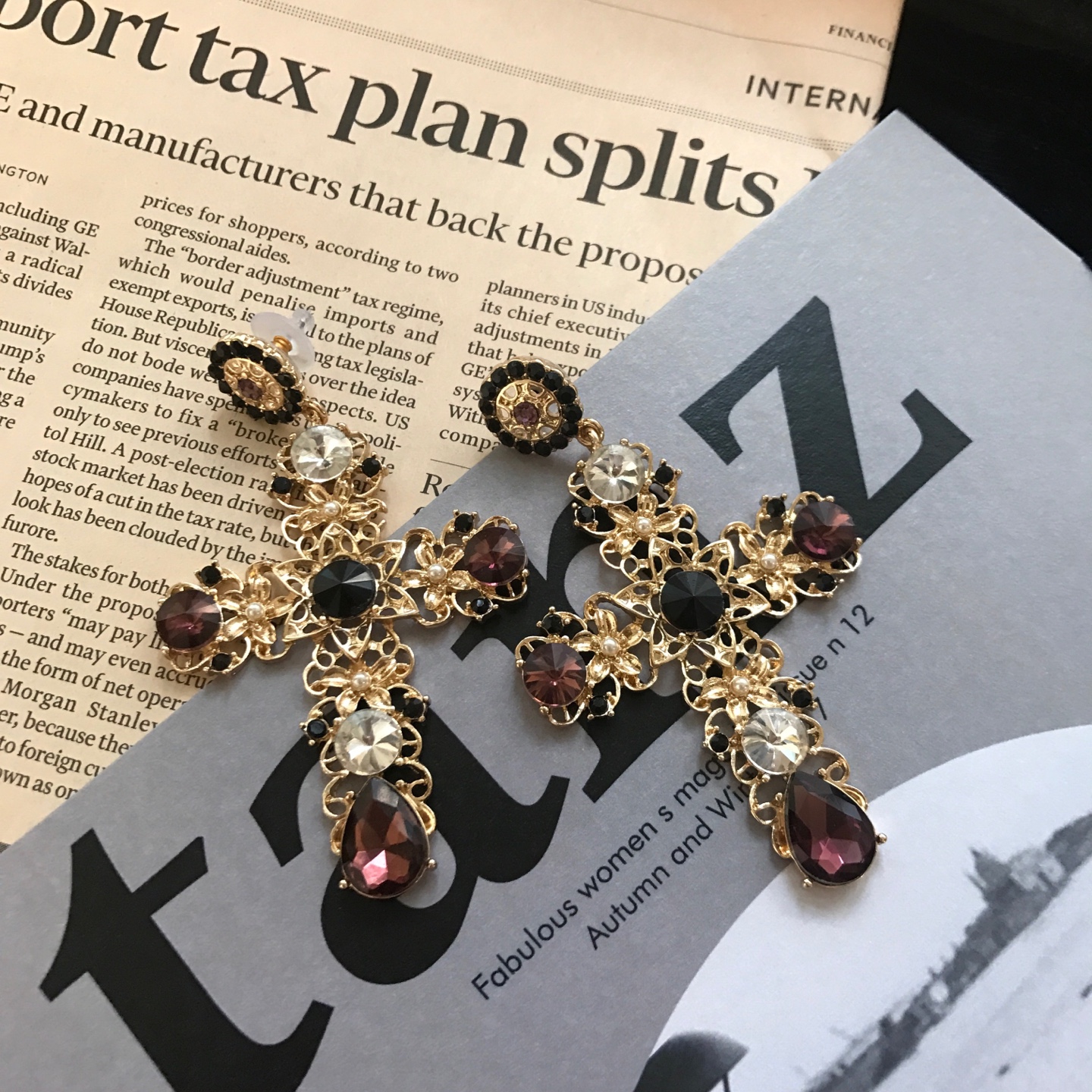Baroque Bold Cross Earrings 4color Antique Jenny C