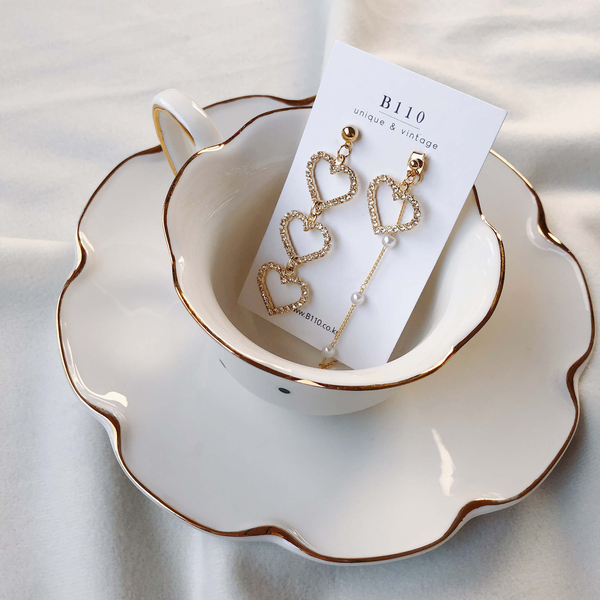 Lovely Goodbye Heart Drop Earrings 2color Pearl Un