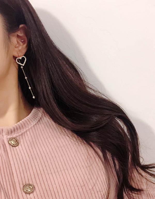 Lovely Goodbye Heart Drop Earrings 2color Pearl Un