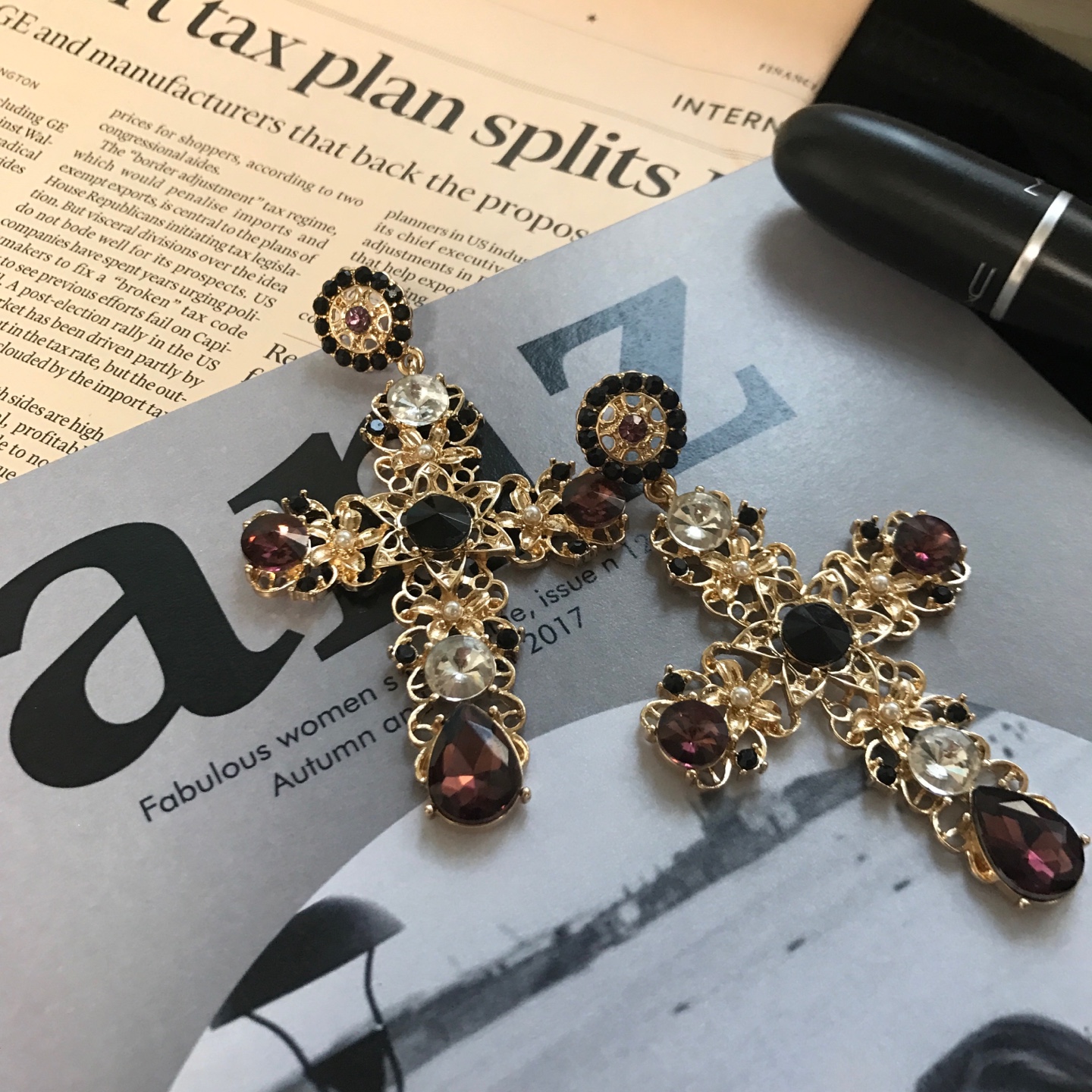 Baroque Bold Cross Earrings 4color Antique Jenny C