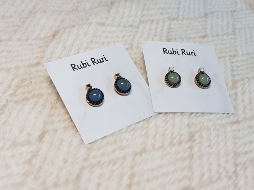 Gemstones Daily Simple Earrings Silver Blue Green