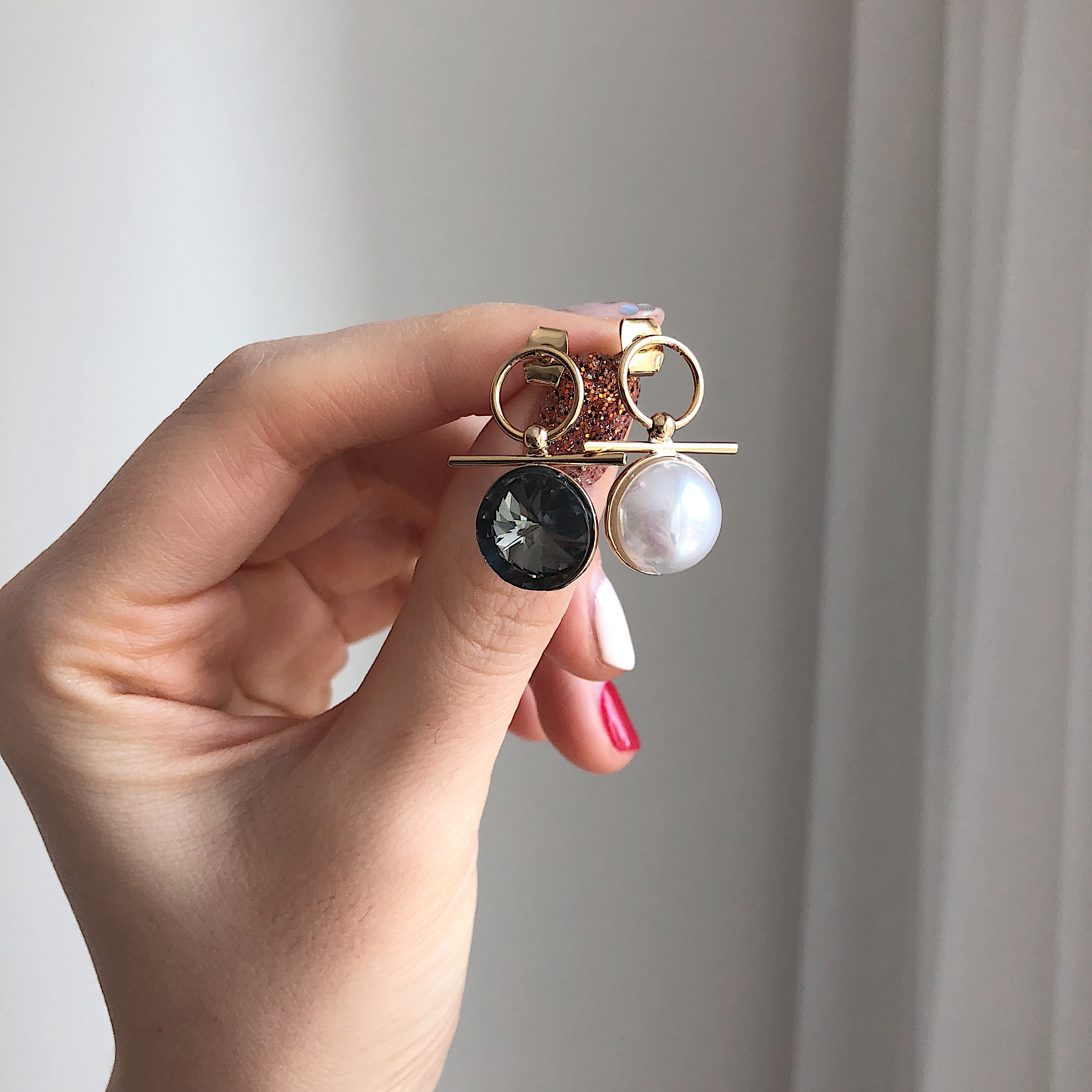 mood mud unbalanced earrings bold gold silver pear