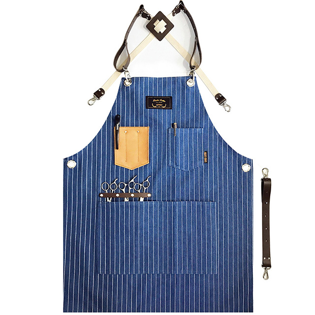 칸데오레더 크로코 블루스트라이프 공방 미용실 카페 미용사 바리스타 앞치마 가죽 데님앞치마