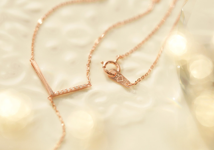 Drop necklace in one way together 14kY 14k Cubic 1