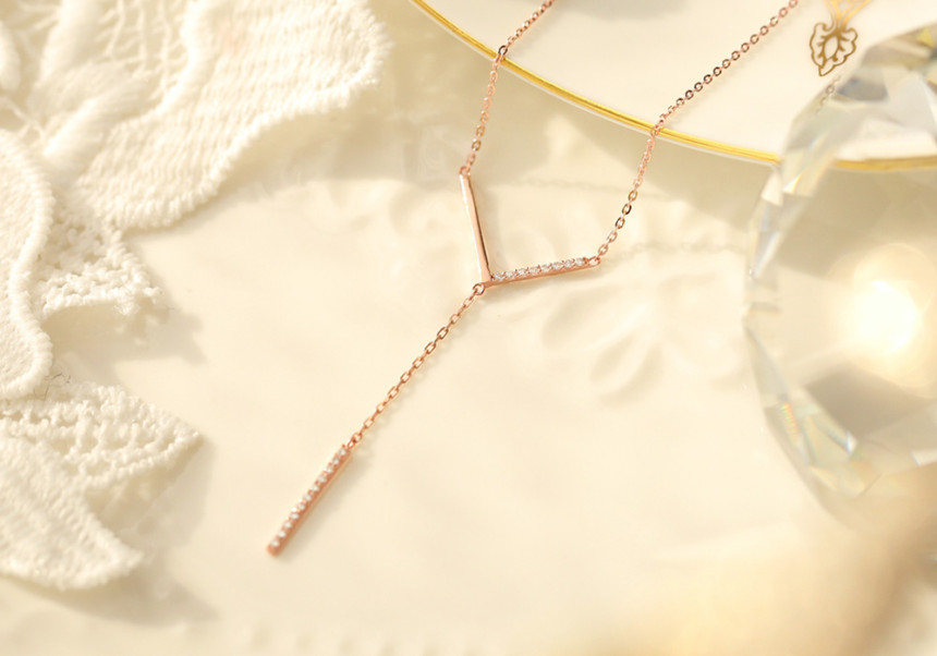 Drop necklace in one way together 14kY 14k Cubic 1