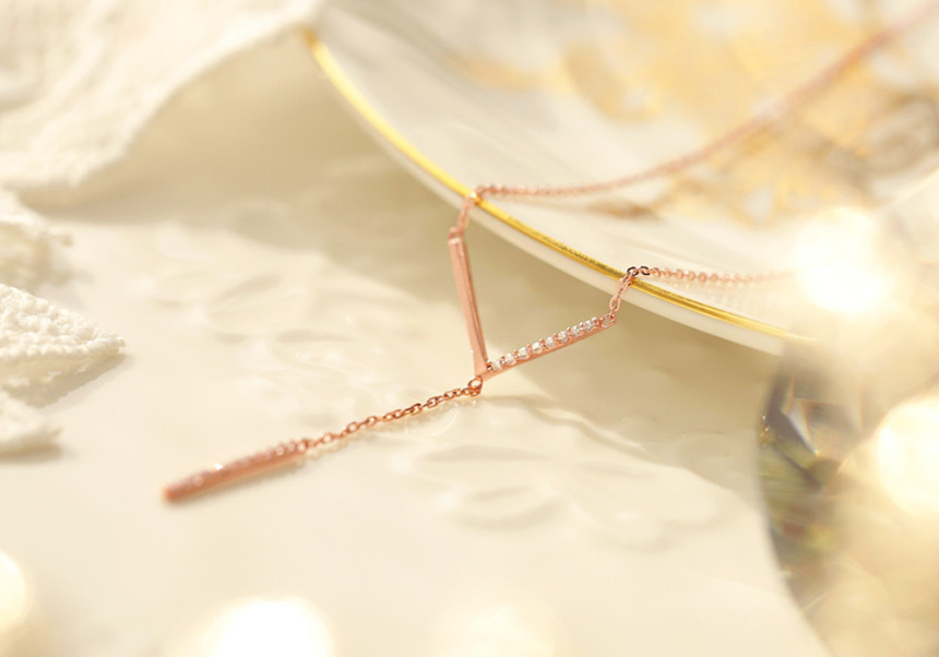 Drop necklace in one way together 14kY 14k Cubic 1