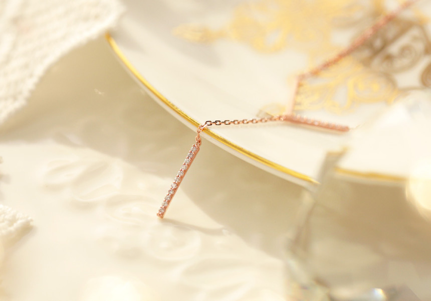 Drop necklace in one way together 14kY 14k Cubic 1