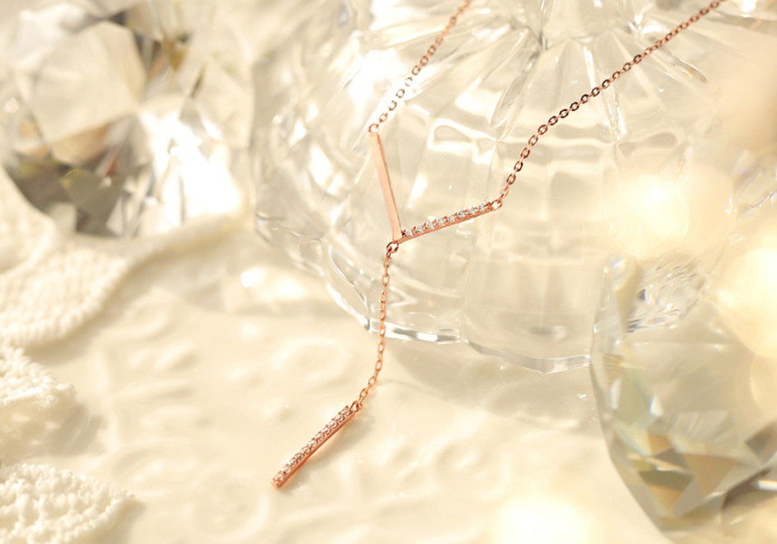 Drop necklace in one way together 14kY 14k Cubic 1