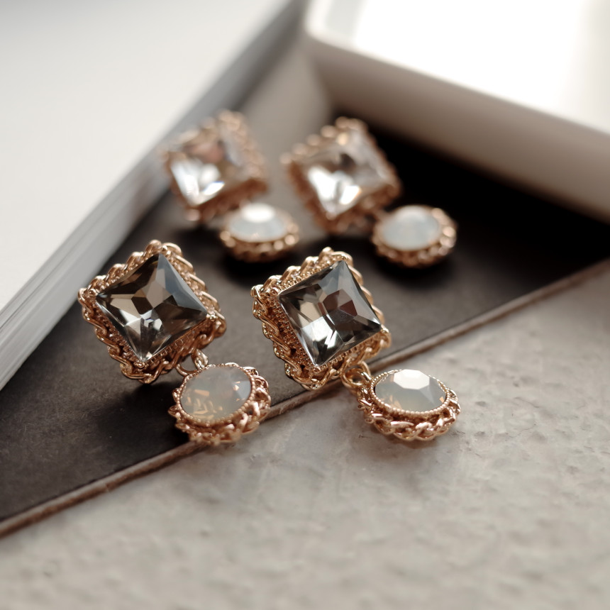 Frill Square Princess Silver Earrings Stylish Chic