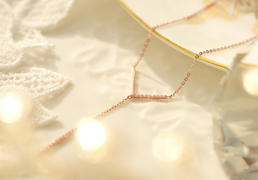 Drop necklace in one way together 14kY 14k Cubic 1