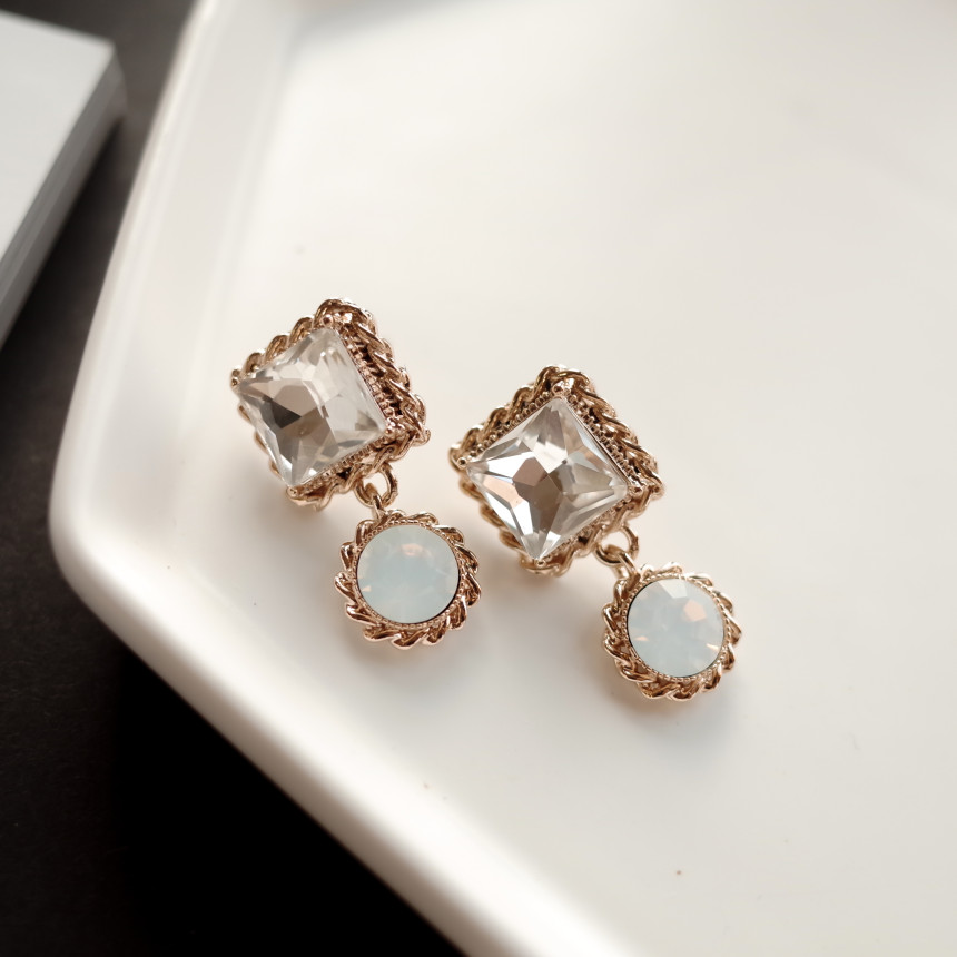 Frill Square Princess Silver Earrings Stylish Chic