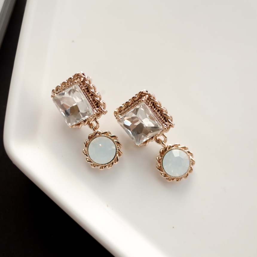 Frill Square Princess Silver Earrings Stylish Chic