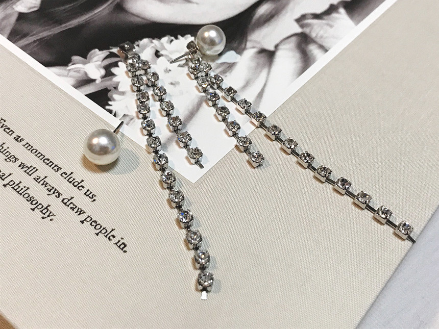 Luxury Two-Way Pearl Long Cubic Drop Earrings Twen