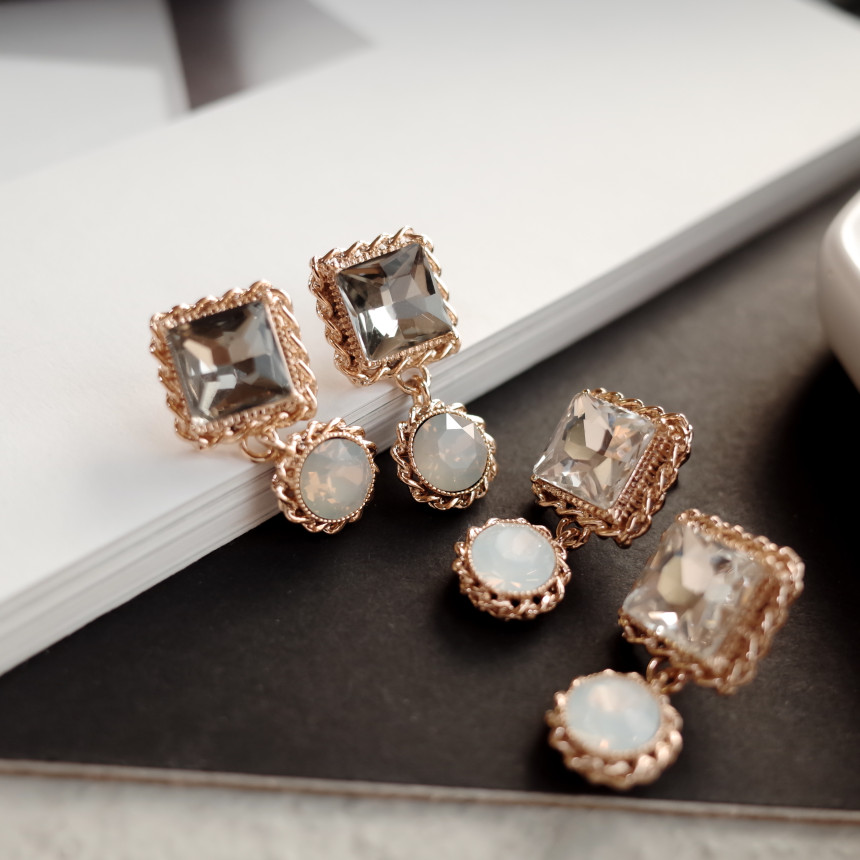 Frill Square Princess Silver Earrings Stylish Chic