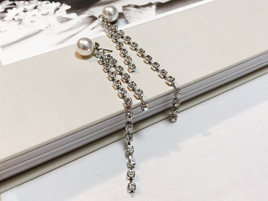 Luxury Two-Way Pearl Long Cubic Drop Earrings Twen
