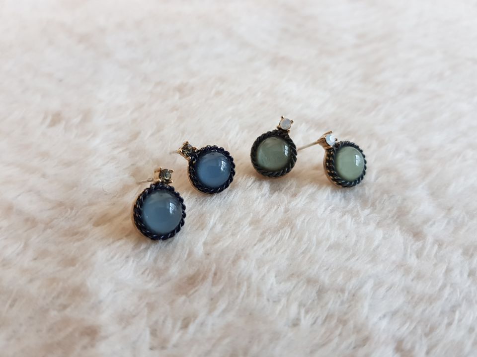 Gemstones Daily Simple Earrings Silver Blue Green