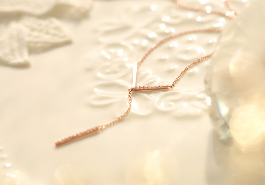 Drop necklace in one way together 14kY 14k Cubic 1