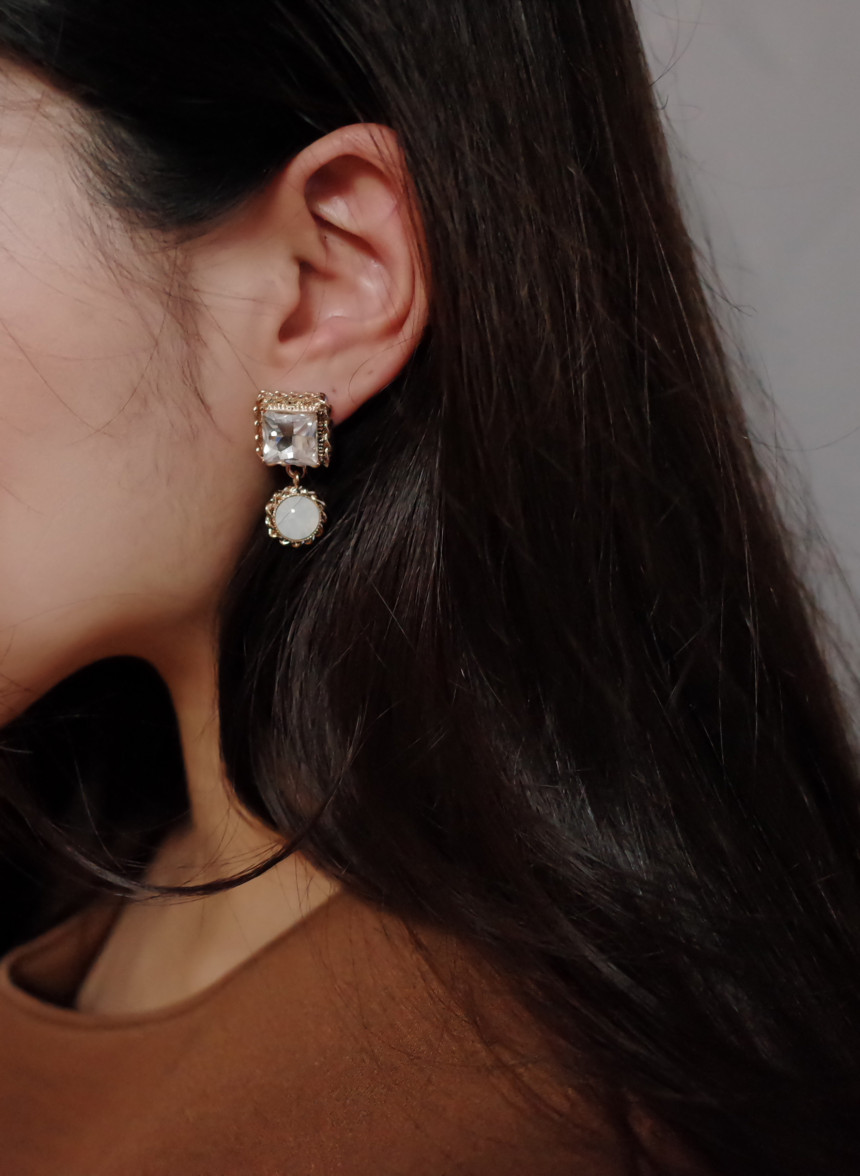 Frill Square Princess Silver Earrings Stylish Chic