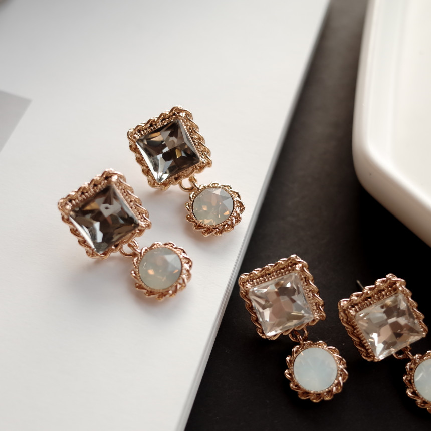 Frill Square Princess Silver Earrings Stylish Chic