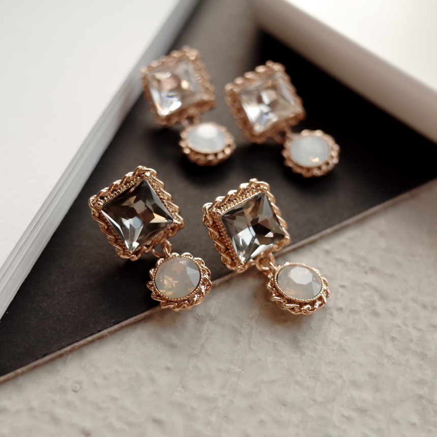 Frill Square Princess Silver Earrings Stylish Chic