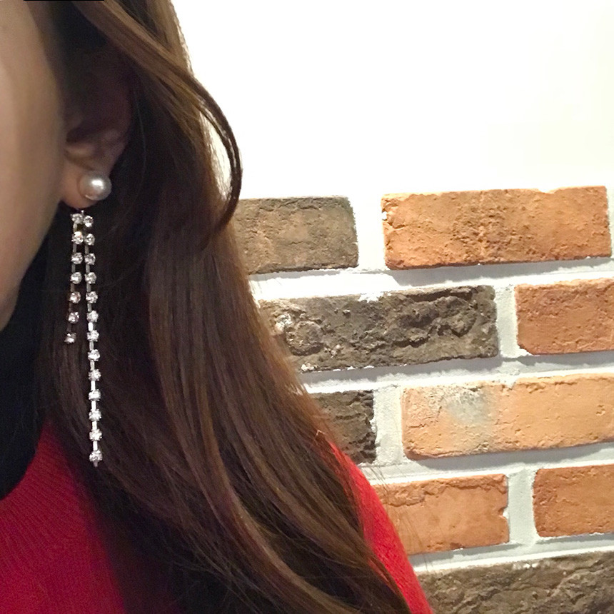 Luxury Two-Way Pearl Long Cubic Drop Earrings Twen