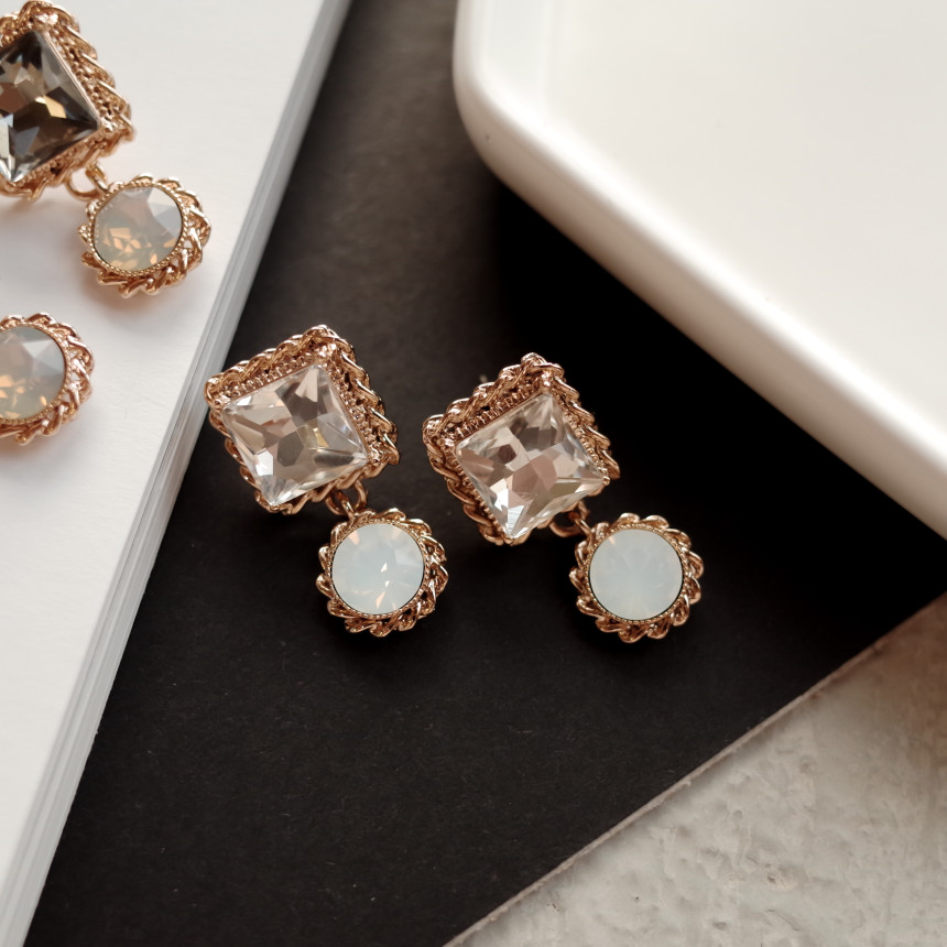 Frill Square Princess Silver Earrings Stylish Chic
