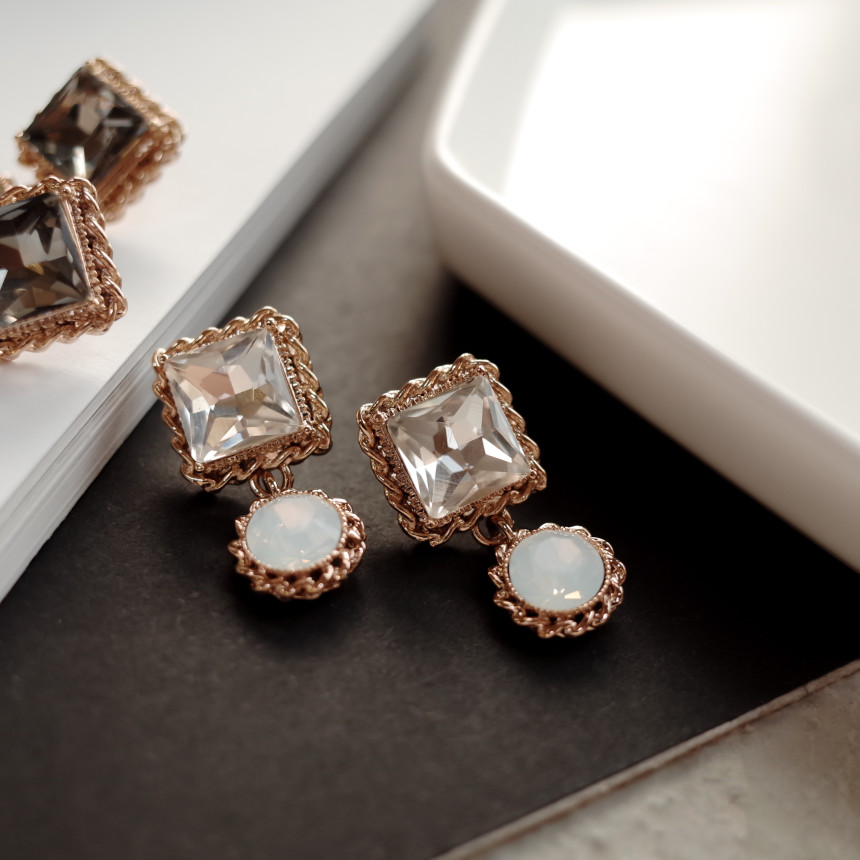 Frill Square Princess Silver Earrings Stylish Chic