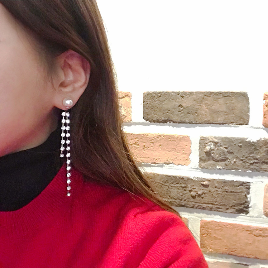 Luxury Two-Way Pearl Long Cubic Drop Earrings Twen