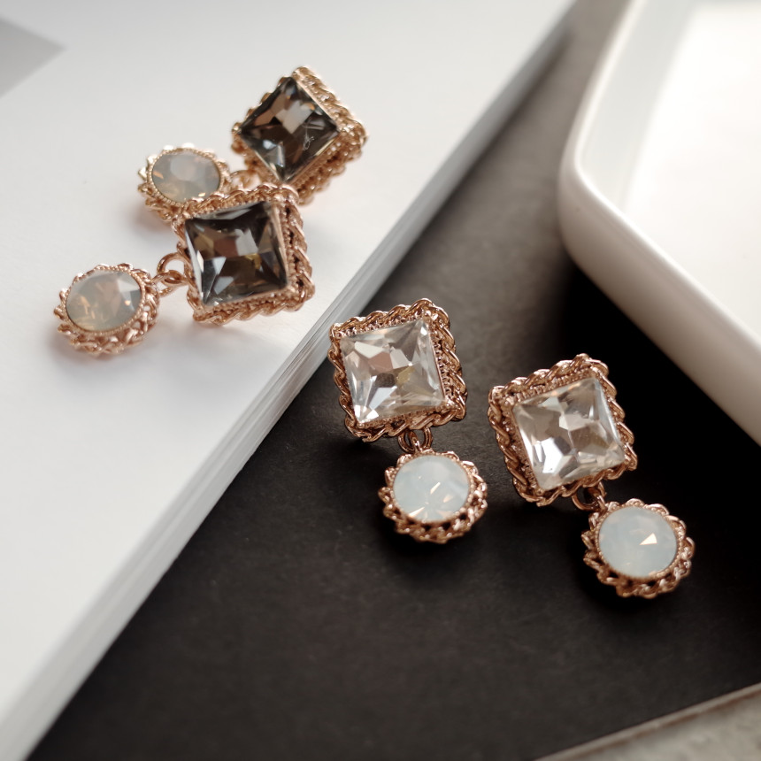 Frill Square Princess Silver Earrings Stylish Chic