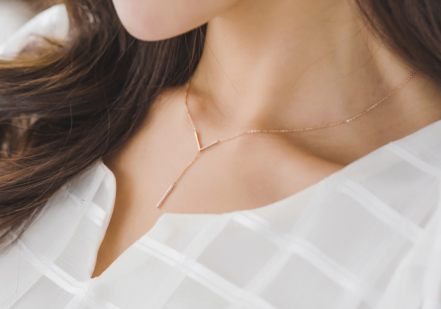 Drop necklace in one way together 14kY 14k Cubic 1