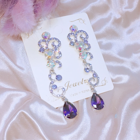 Two-tone violet drop earrings Point cycle Good bli
