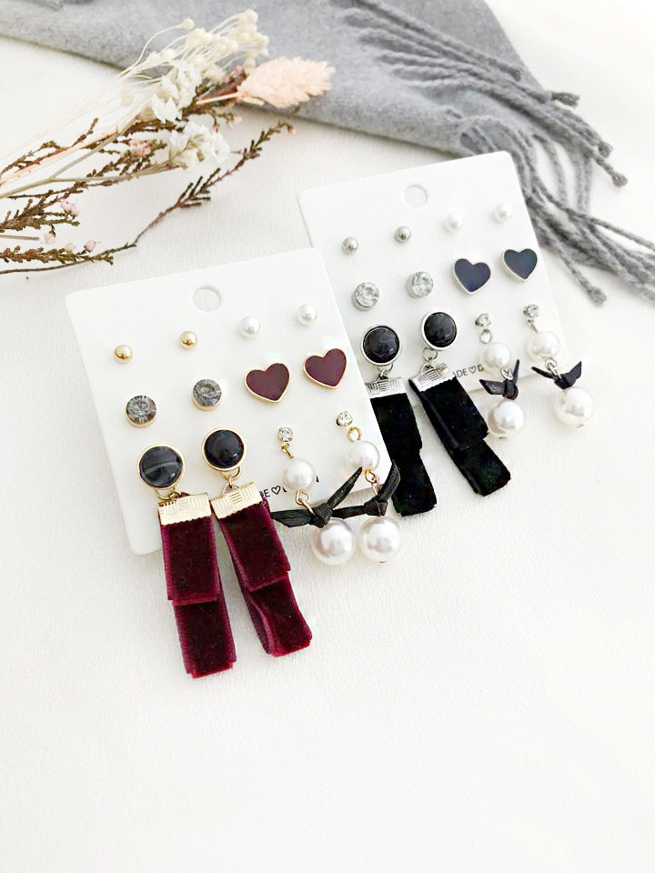 Velvet pearl drop 12-piece set Earrings Modern gli