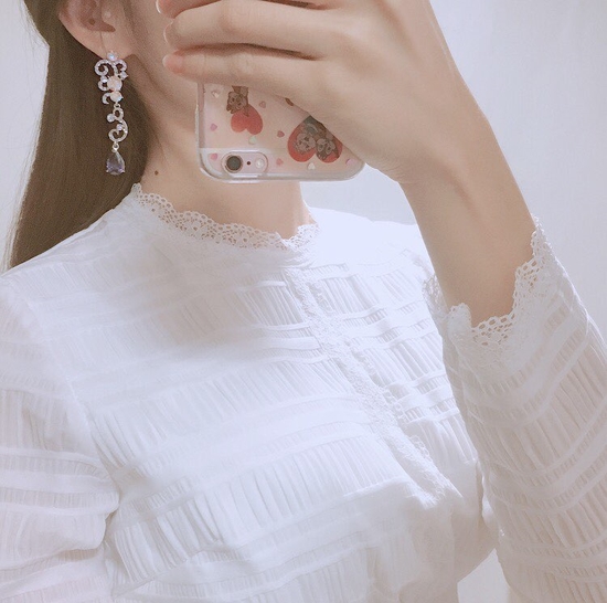 Two-tone violet drop earrings Point cycle Good bli